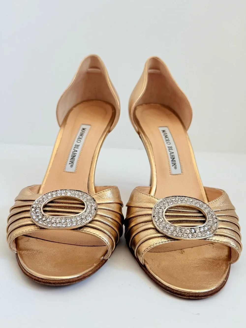 Manolo Blahnik Sedaraby Gold Crystal D’Orsay Heels 39.5 SATC Carrie Bradshaw